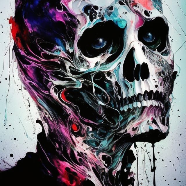 Monochrome Skull Portrait in Detailed Gouache Style