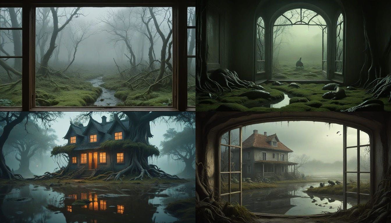 A House Amidst a Mysterious Frog Swamp Scene
