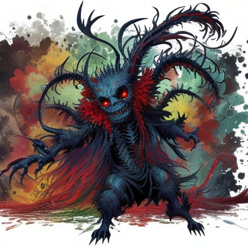 Vibrant Demon in Whimsical Textile Art