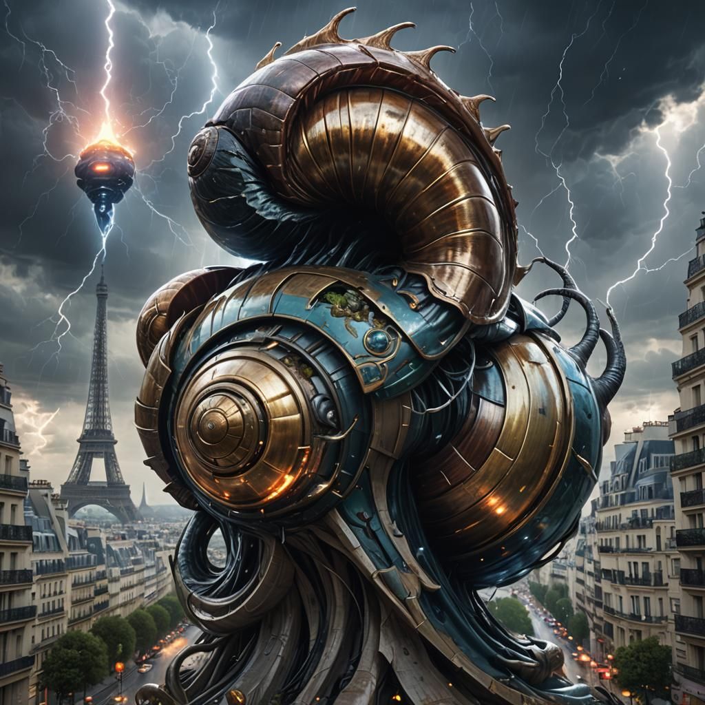 Giant Alien Space Snail in Triadic Colors, Hyperdetailed Con...