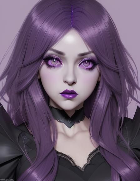 Woman with purple lips,purple shadow eyes,purple  blush,mass...