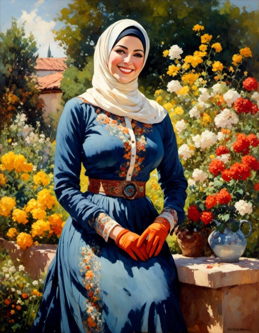 Elegant Hijabi Woman in Flowered Dress Portrait