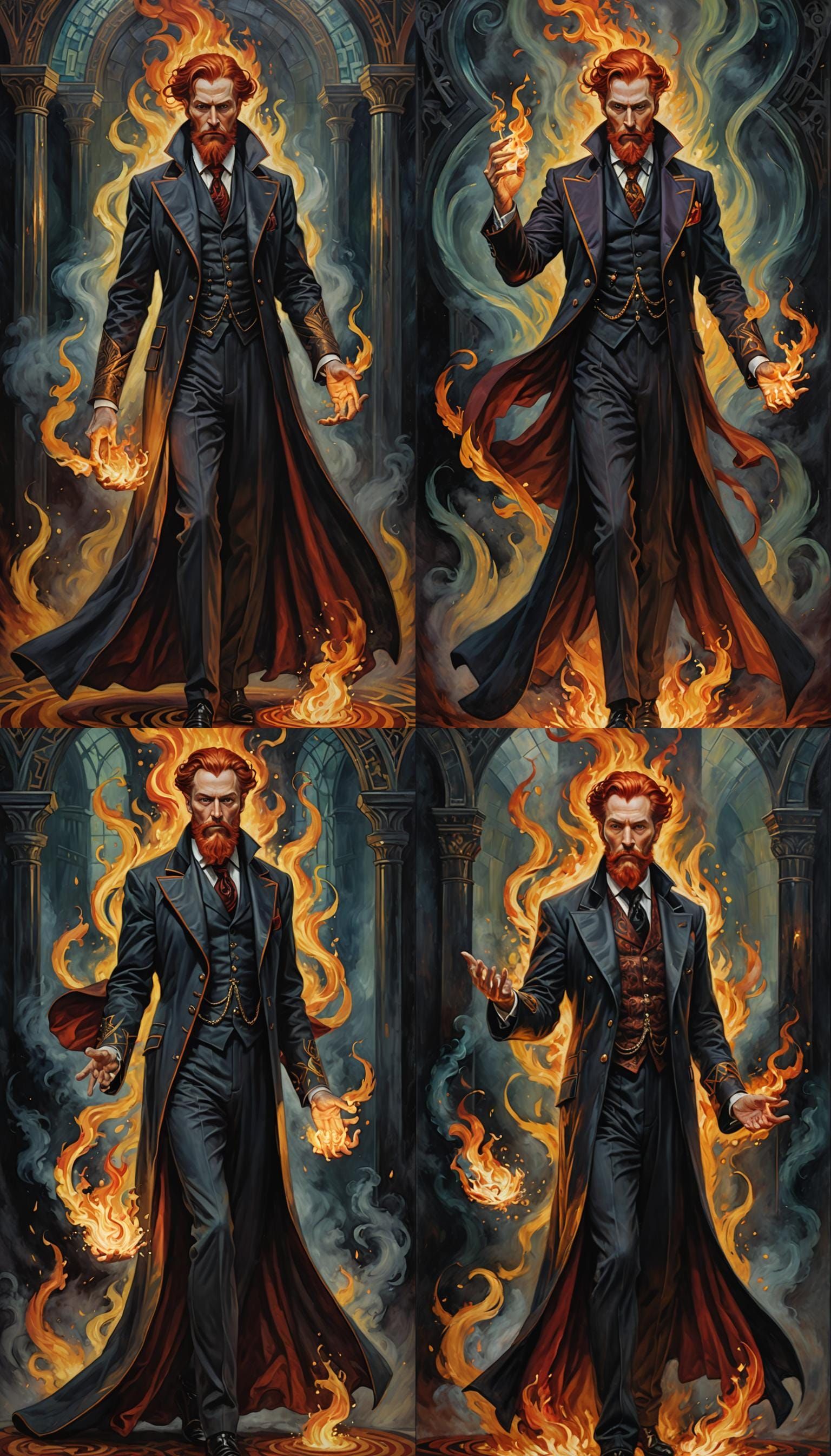 Mysterious Art Deco Magician with Blazing Flames