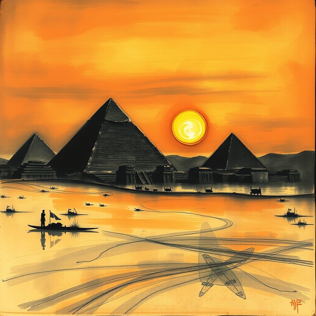 Pyramids in Sunset Art Deco Intricacy