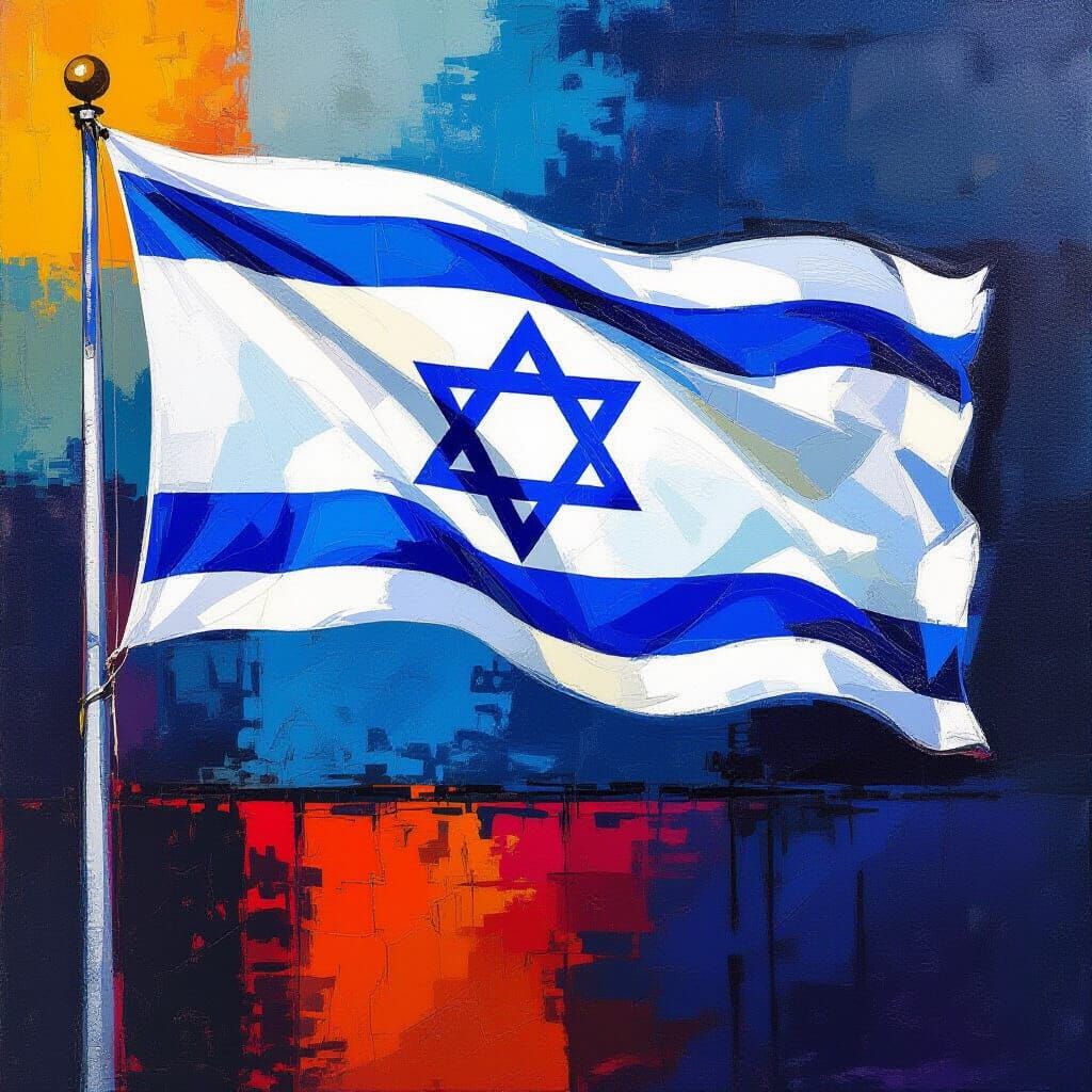 Waving Israeli Flag in Abstract Expressionist Style