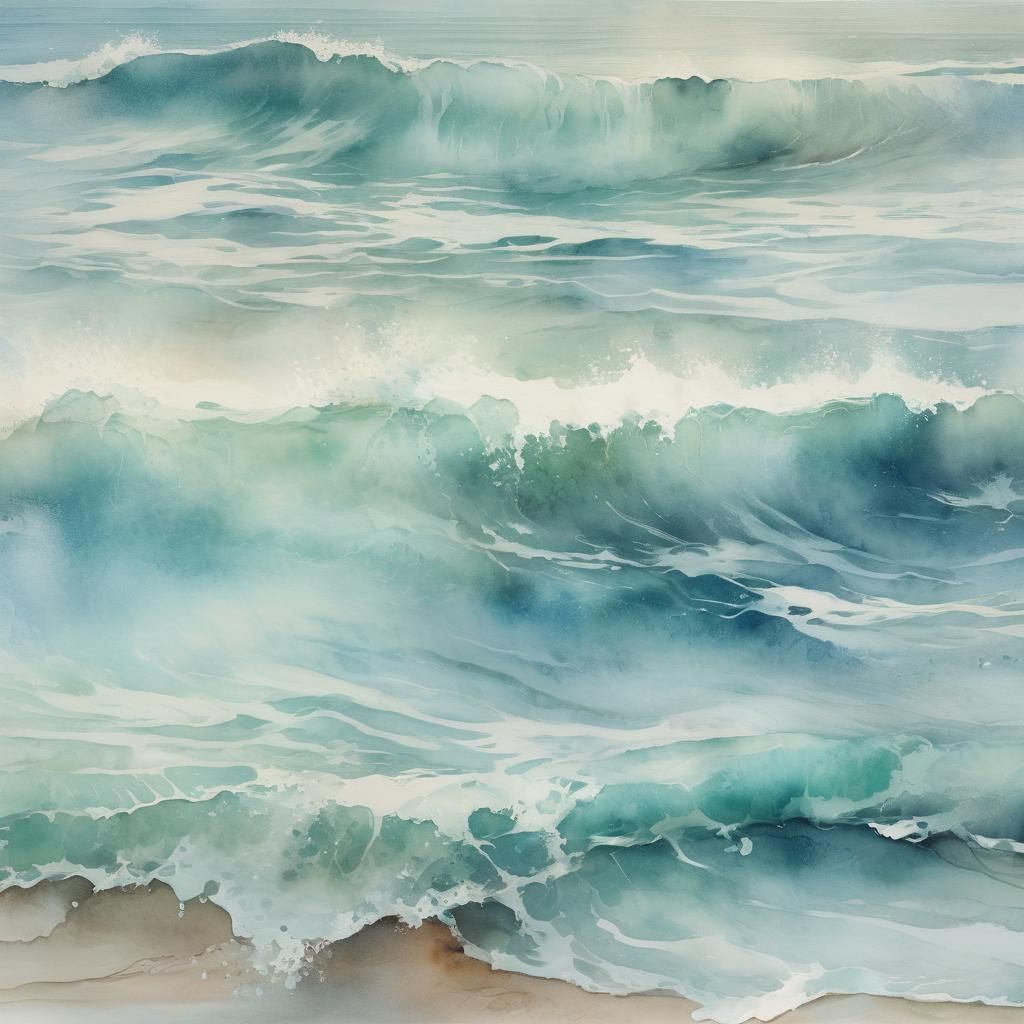 Turquoise Waves in Impressionist Watercolor