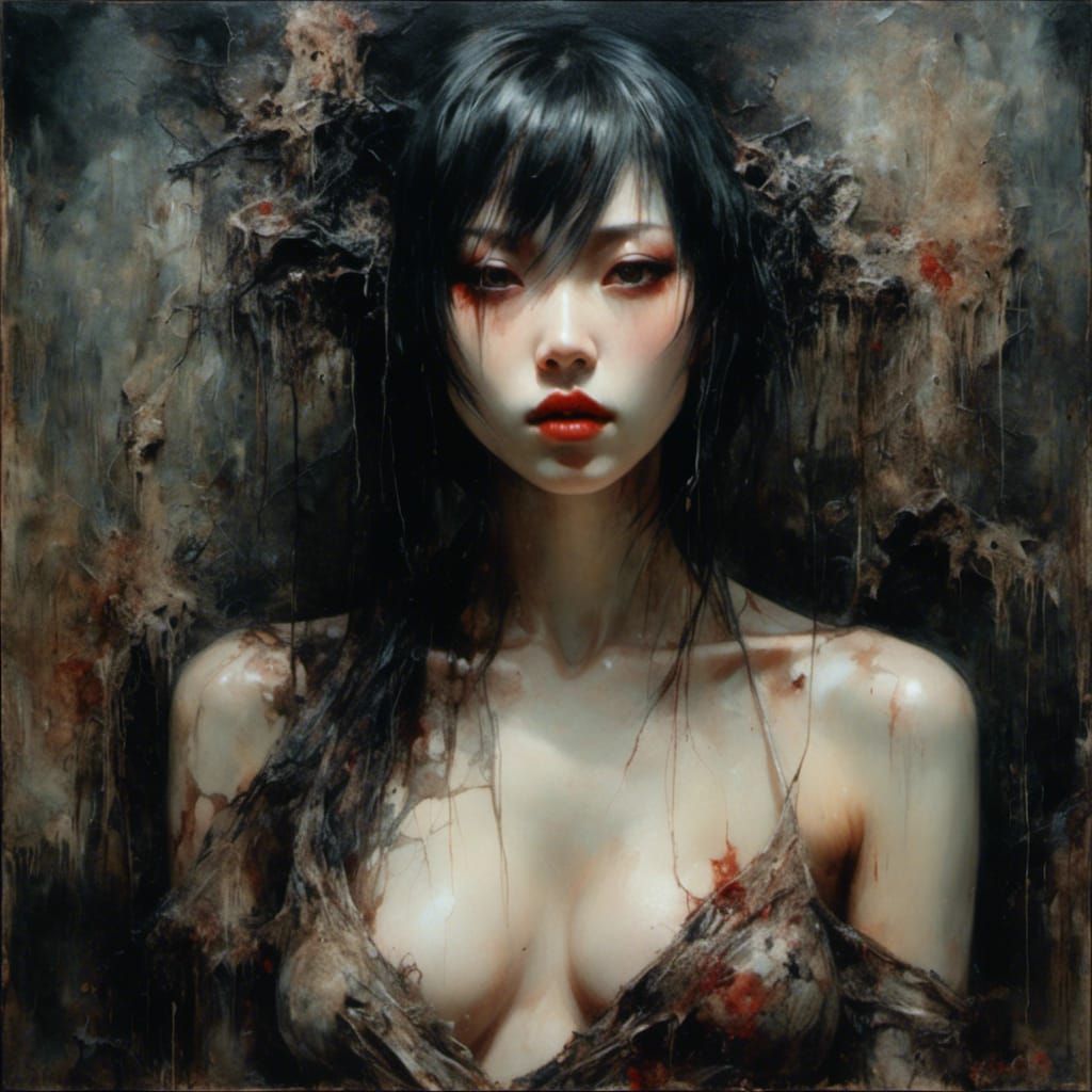 Macabre Gothic Portrait of a Pale Japanese Female