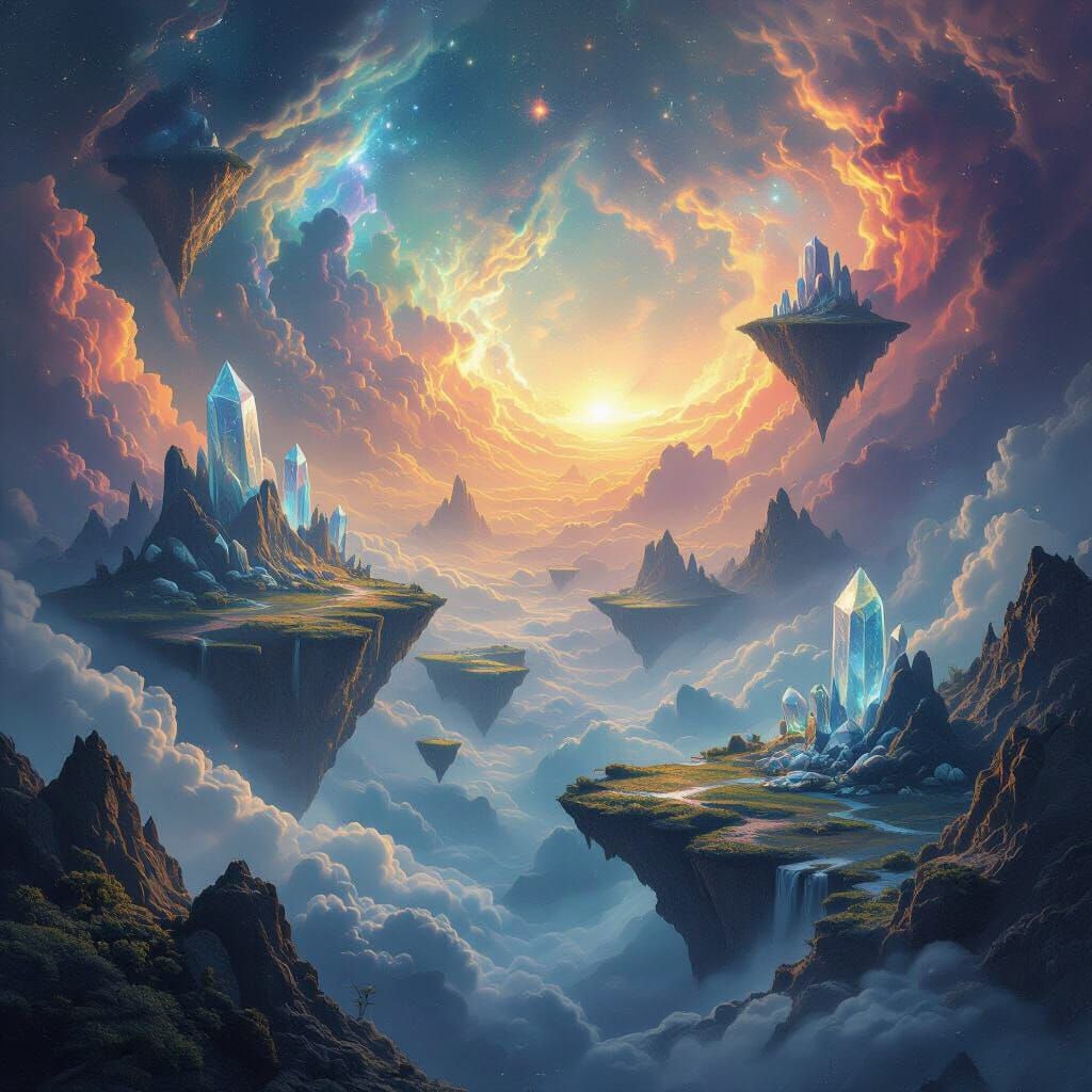 Surreal Cosmic Landscape with Floating Islands