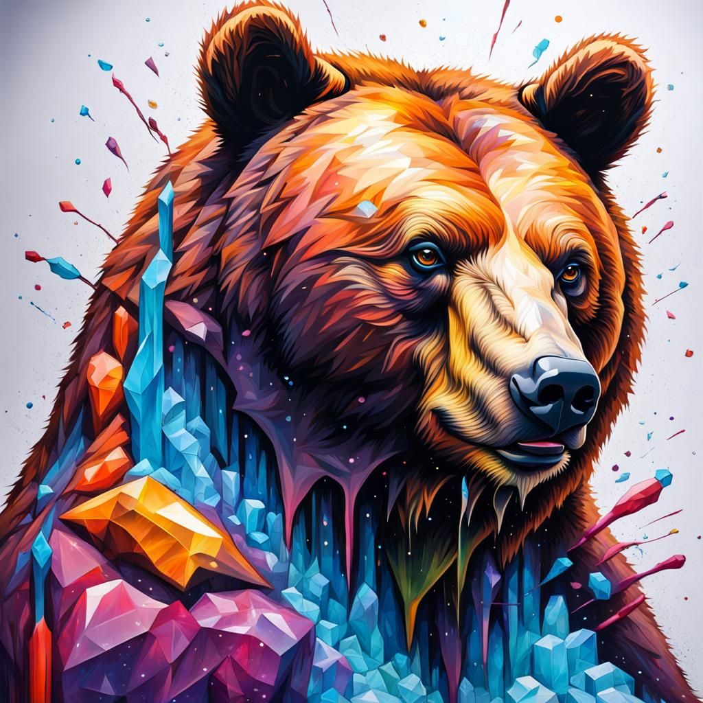 Vibrant Crystal Bear in Graffiti Style