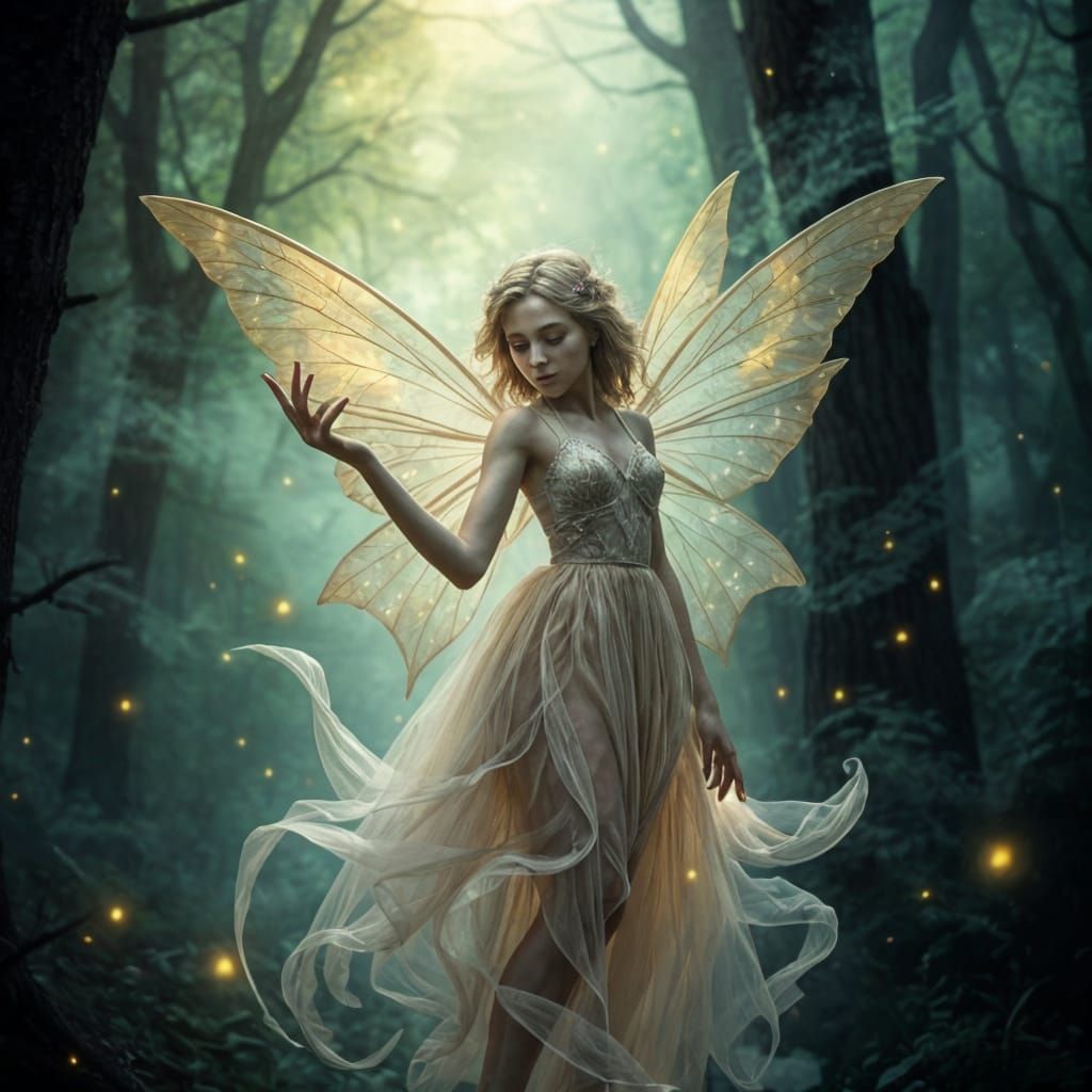 Mystical Fairy in Enchanted Forest Mist
