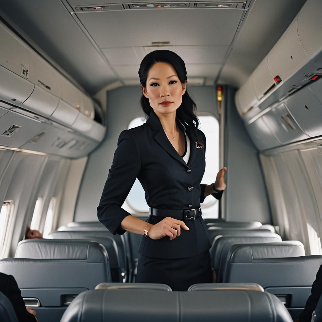 Elegant Flight Attendant Lucy Liu Captured in High-Fashion P...