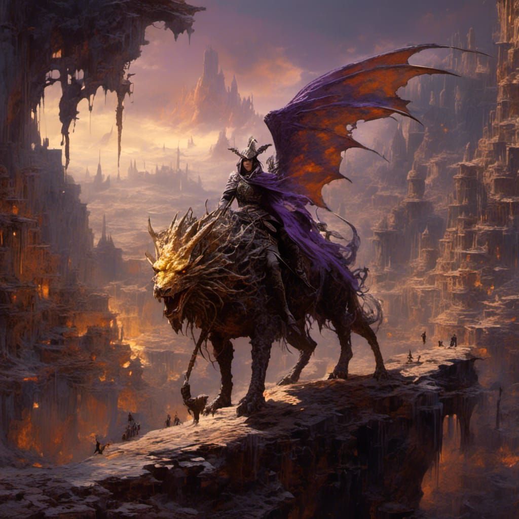 Dark Fantasy Dragon Rider Concept Art in Cyberpunk Style