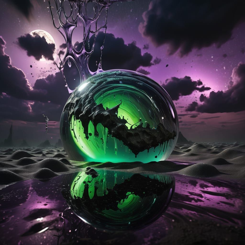 Surreal, Dreamlike Scene of a Levitating Glass Sphere
