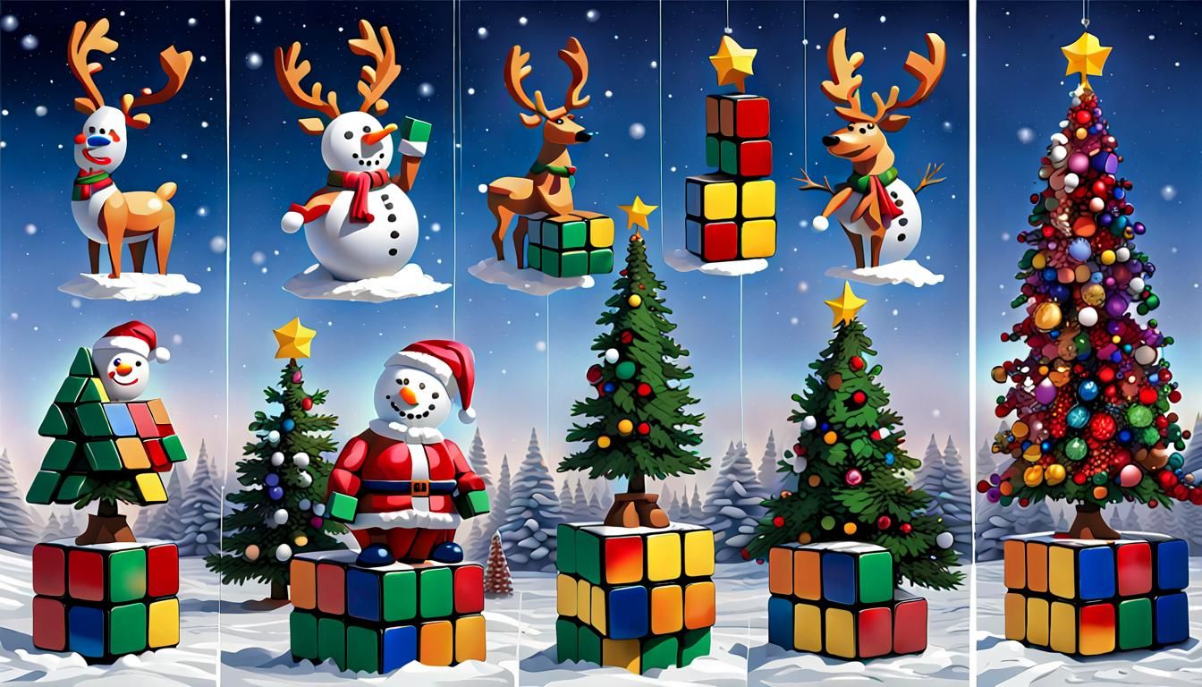 Surreal Christmas Scenes on a Rubik's Cube