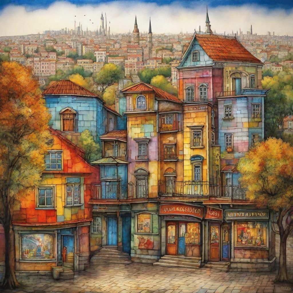 Turkish Amusement Park in Vibrant Cubist Style