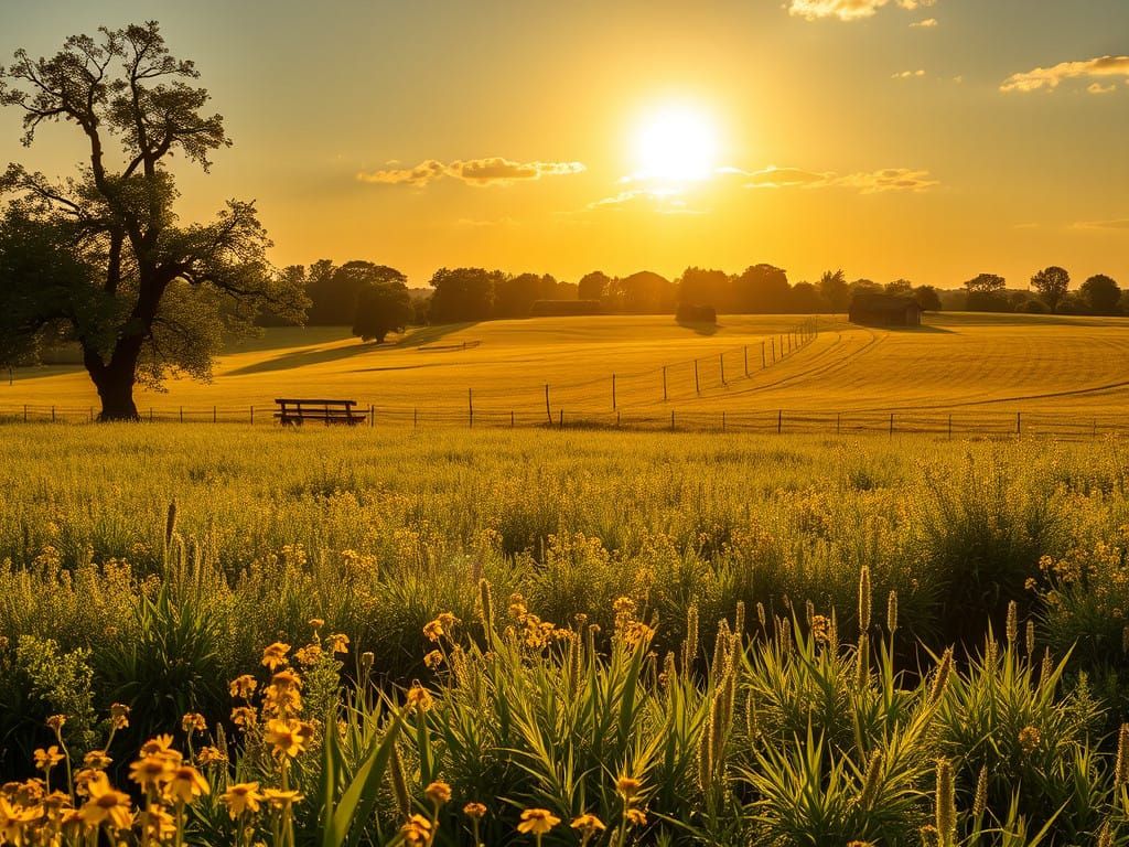 English Countryside Basks in Sunny Splendor under a Yellow S...