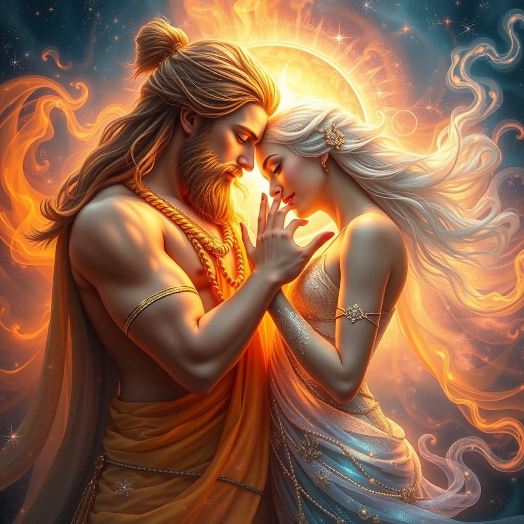 Divine God and Goddess Unite in Cosmic Harmony