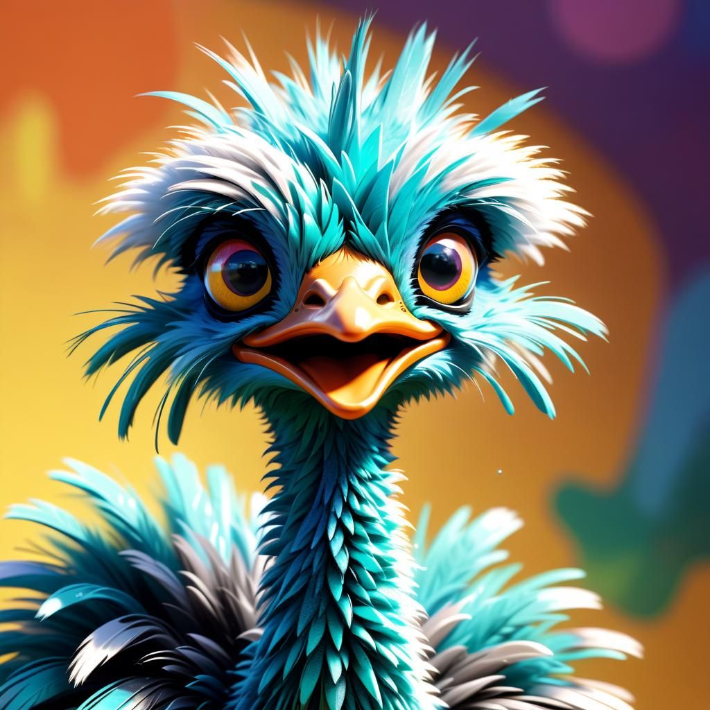 Outrageously Cute, Cuddly CGI Emu in Hyperrealistic Splash A...
