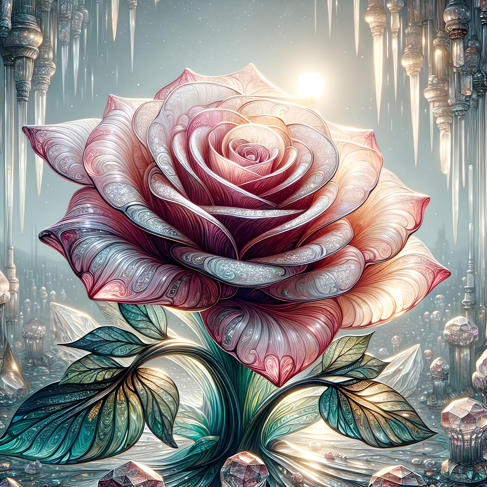 Ethereal Glass Rose in Romantic Watercolor Style