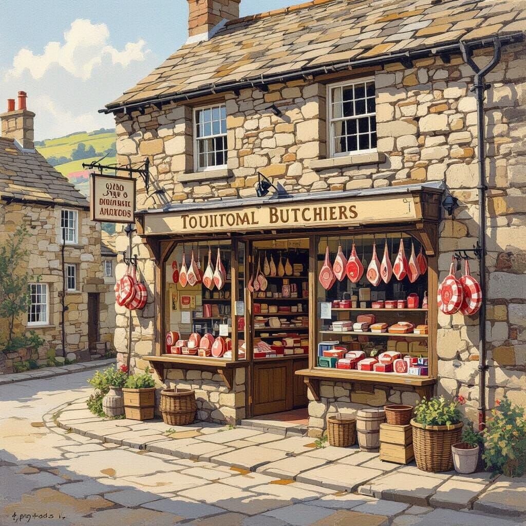 Butcher Shop in Yorkshire Dales, Hockney Style