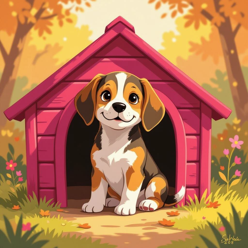 Beagle Puppy in Golden Light, Impressionist Whimsy