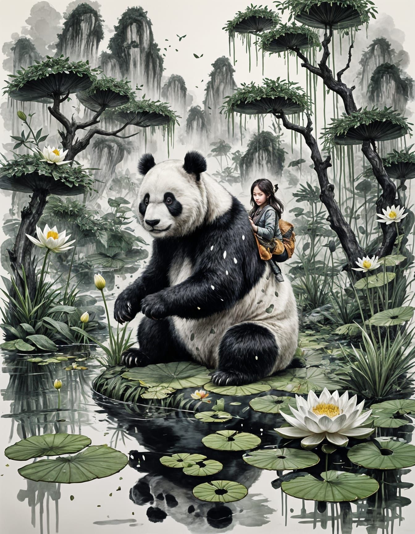 Ethereal Panda Rider in Ancient Style