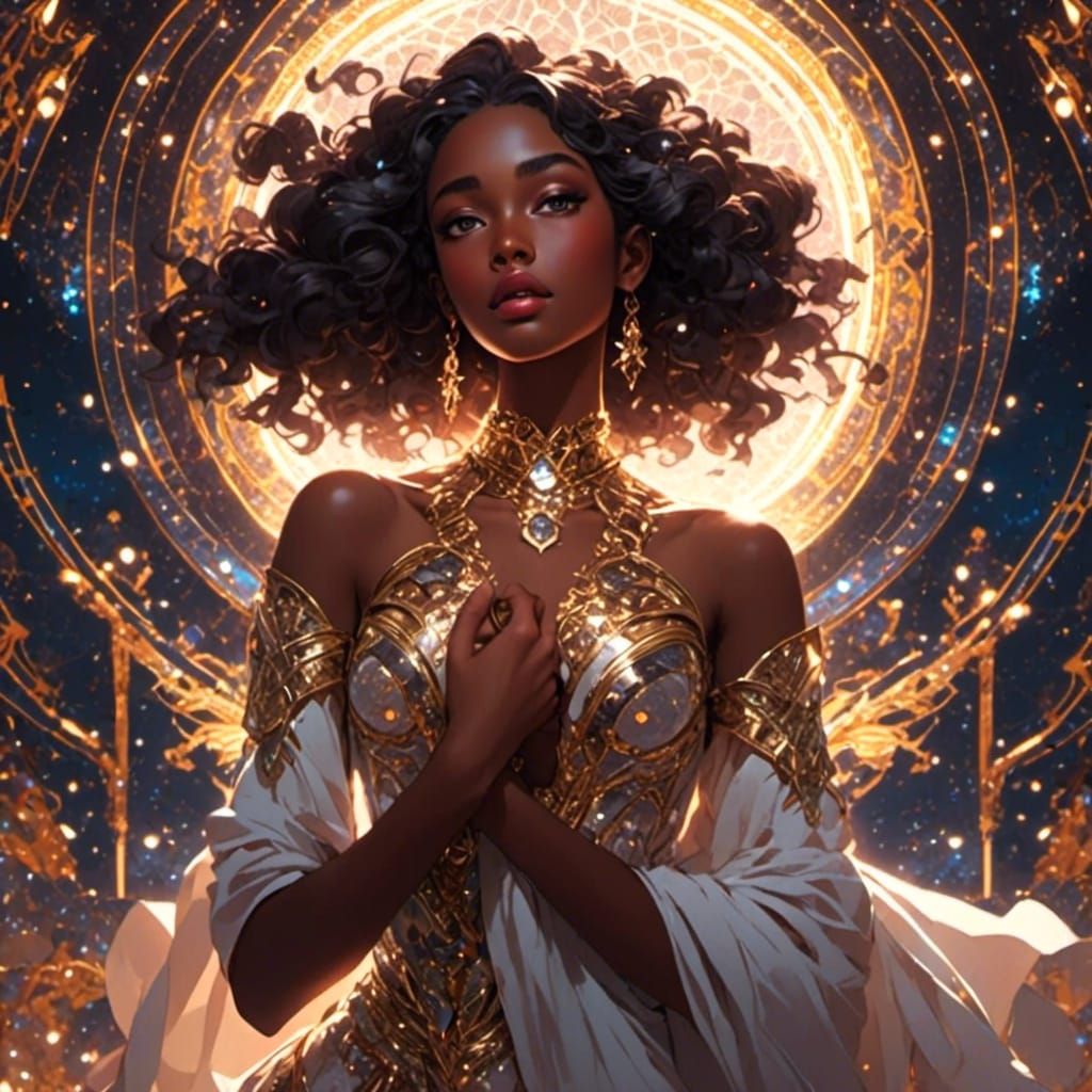 Glowing Goddess with Noble Expression in Vibrant Anime Style