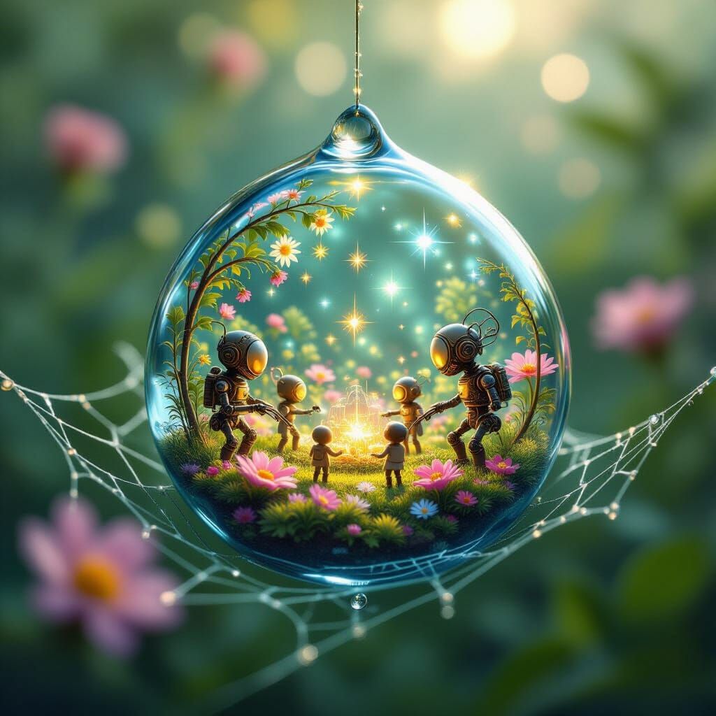 Steampunk World in a Dewdrop, Ghibli Art Nouveau