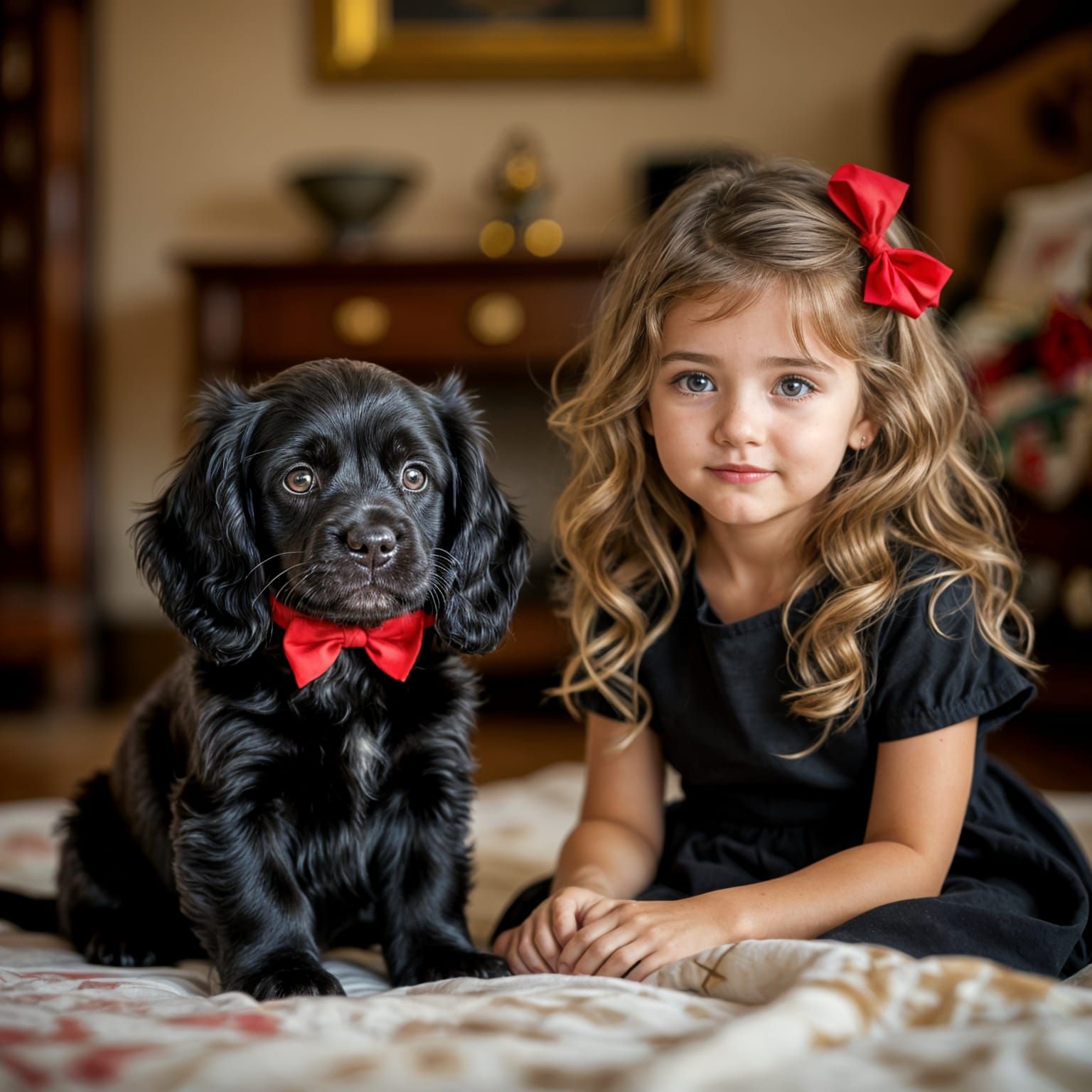 Expressive Cocker Spaniel Puppy and Girl in Cozy Interior