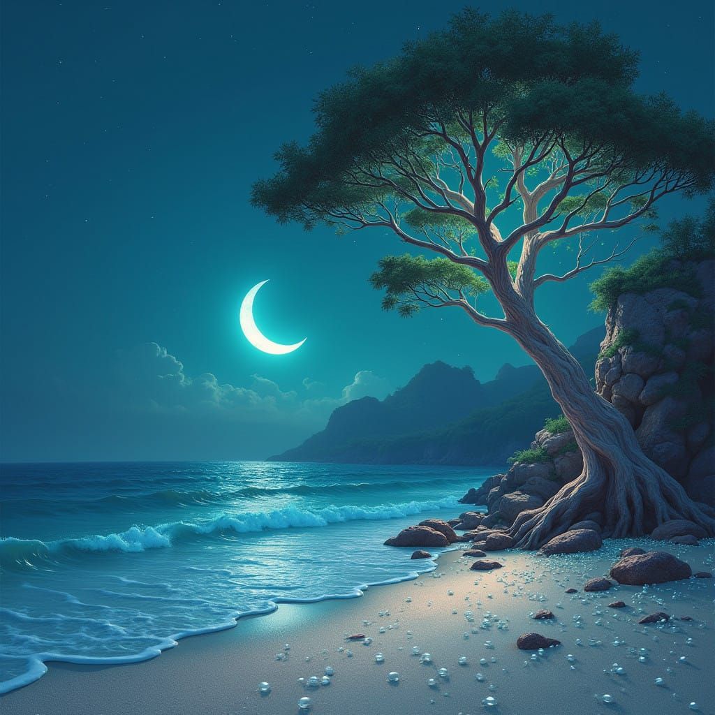 Dreamy Fantasy Beach Scene in Digital Acrylic