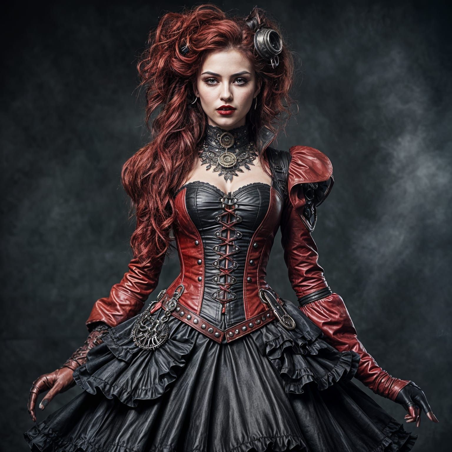 Gothic Steampunk Woman in Red Leather