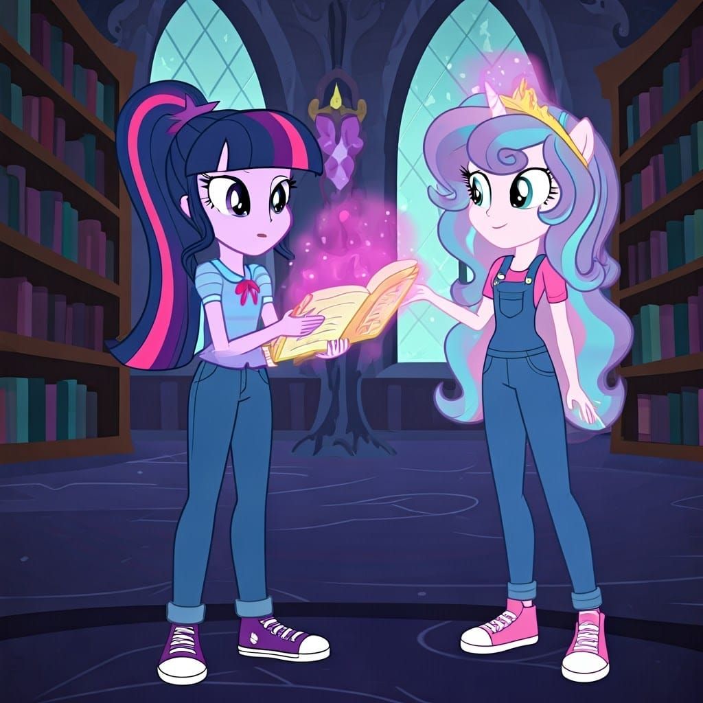 Human Princesses Unite in Enchanting Library Scene