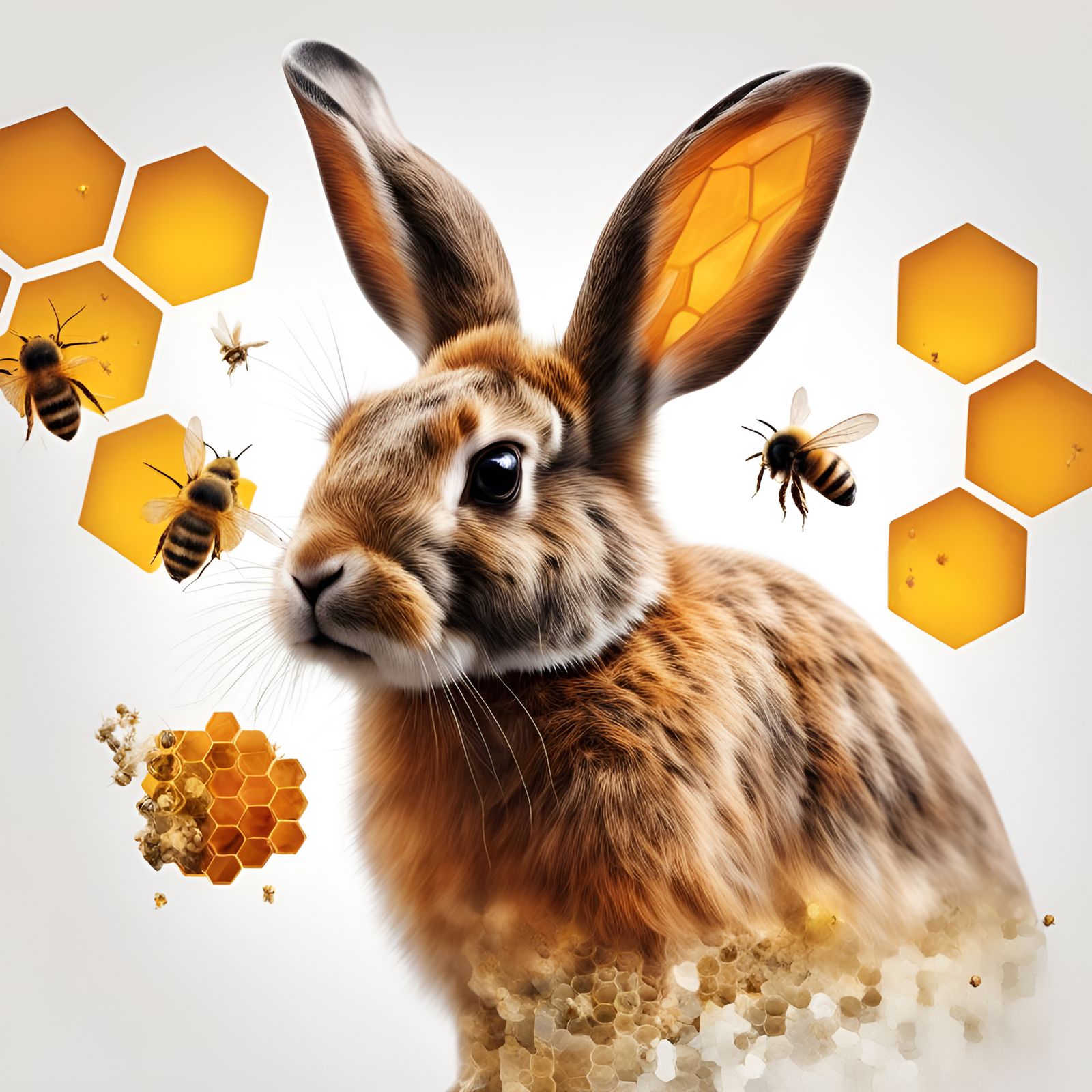 Double Exposure Artwork of a Rabbit in a Beehive