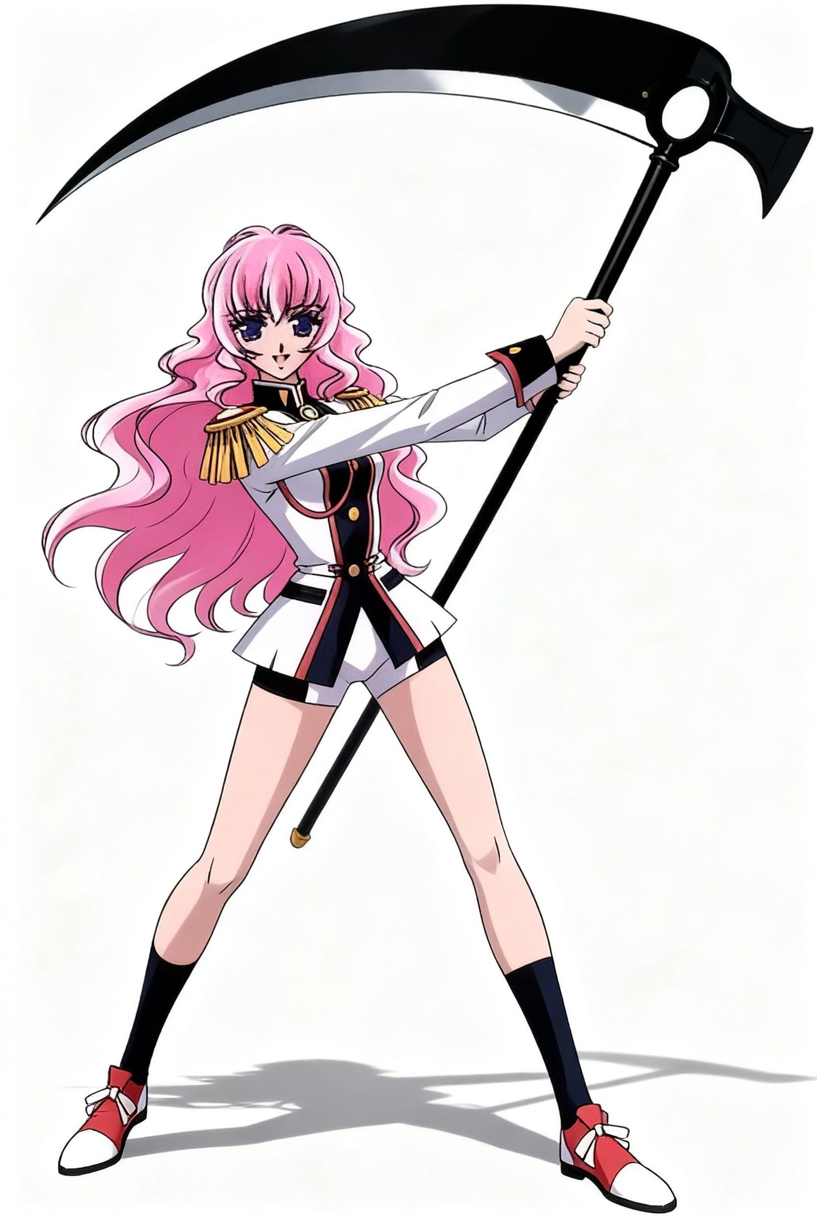 Girl in Uniform Poses with Scythe