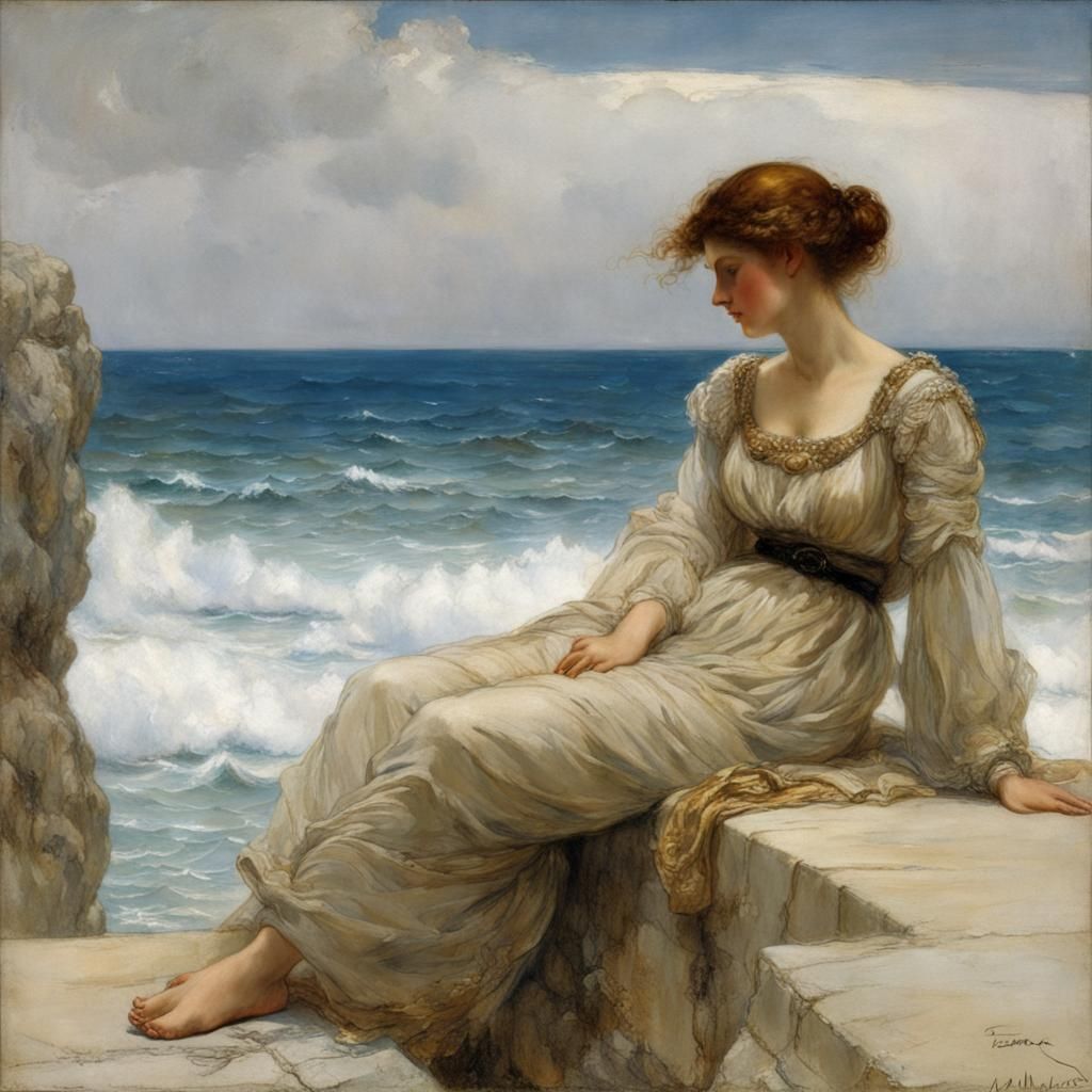 Woman by the Sea in a Dreamy Atmosphere