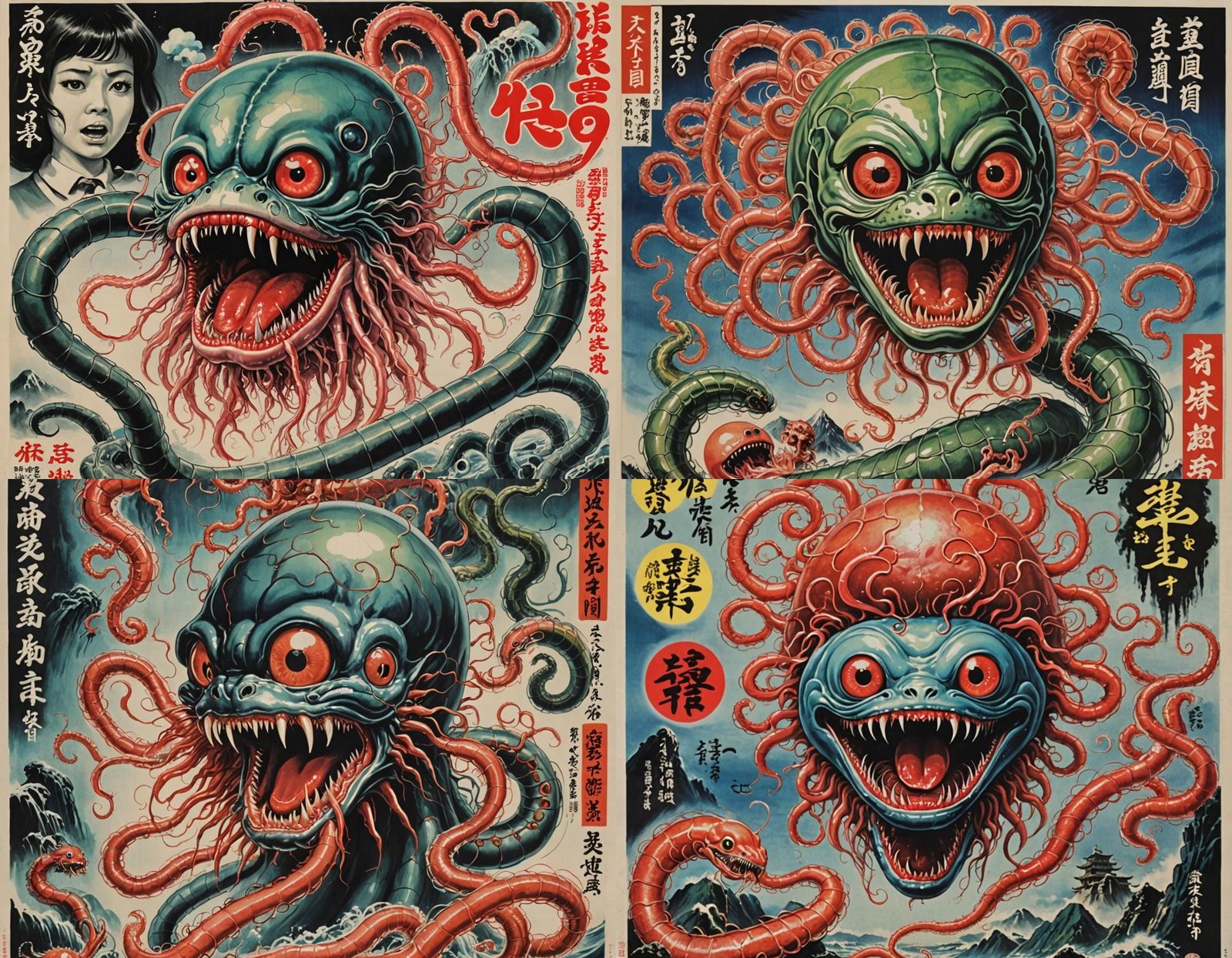 Grotesque Bubblehead Hybrid in Japanese Horror Style