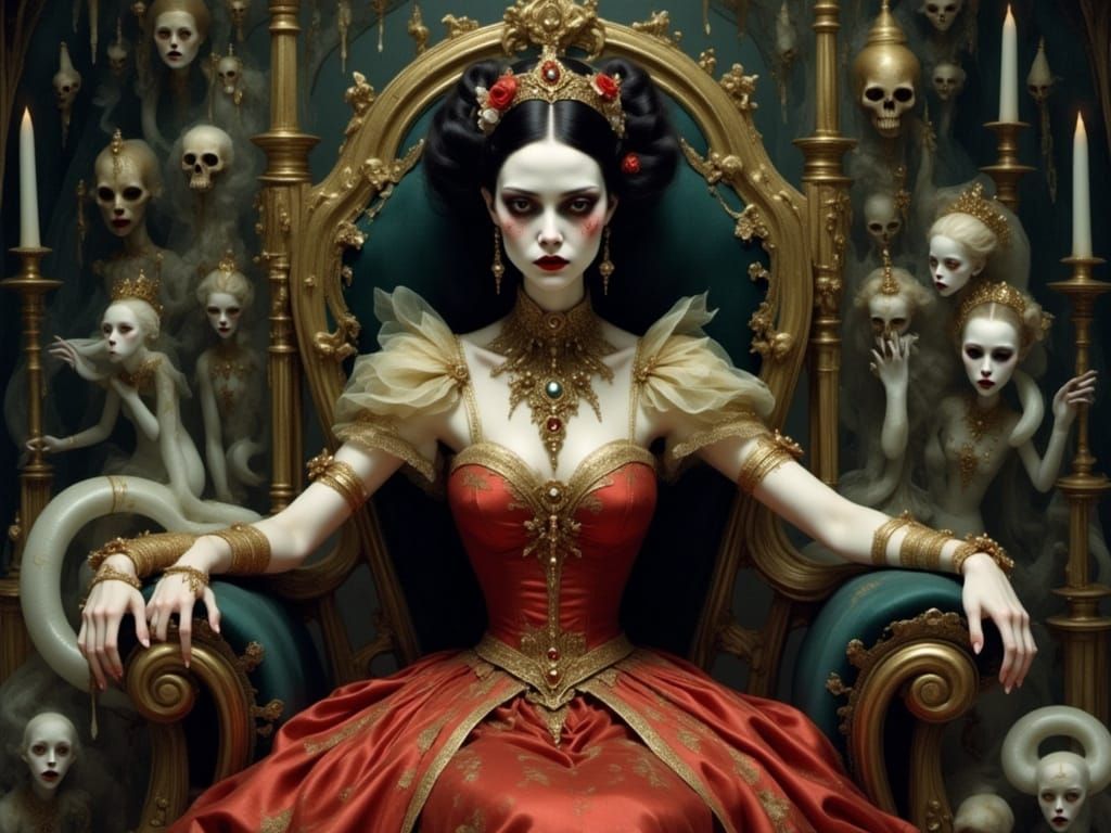 Regal Figure on Throne in Mystical Realm