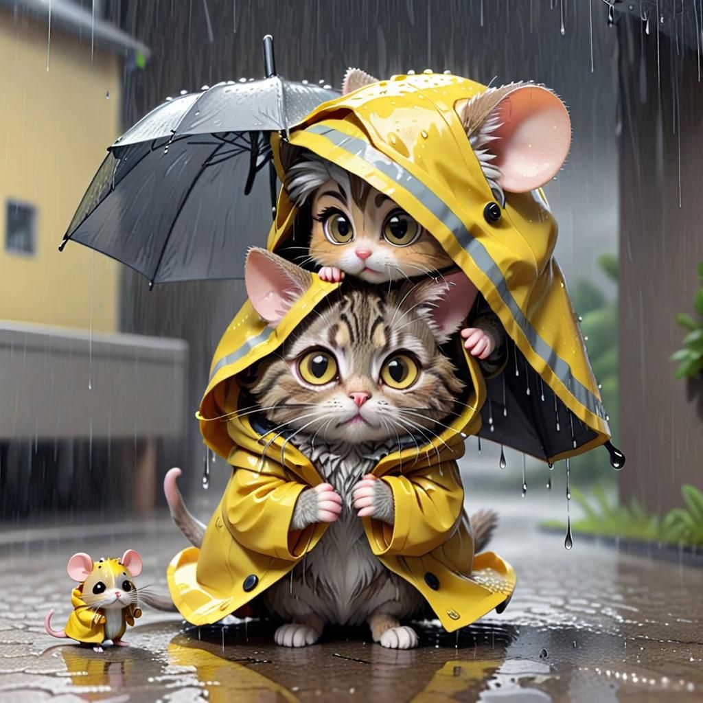Chibi Friends Take Shelter from the Rain