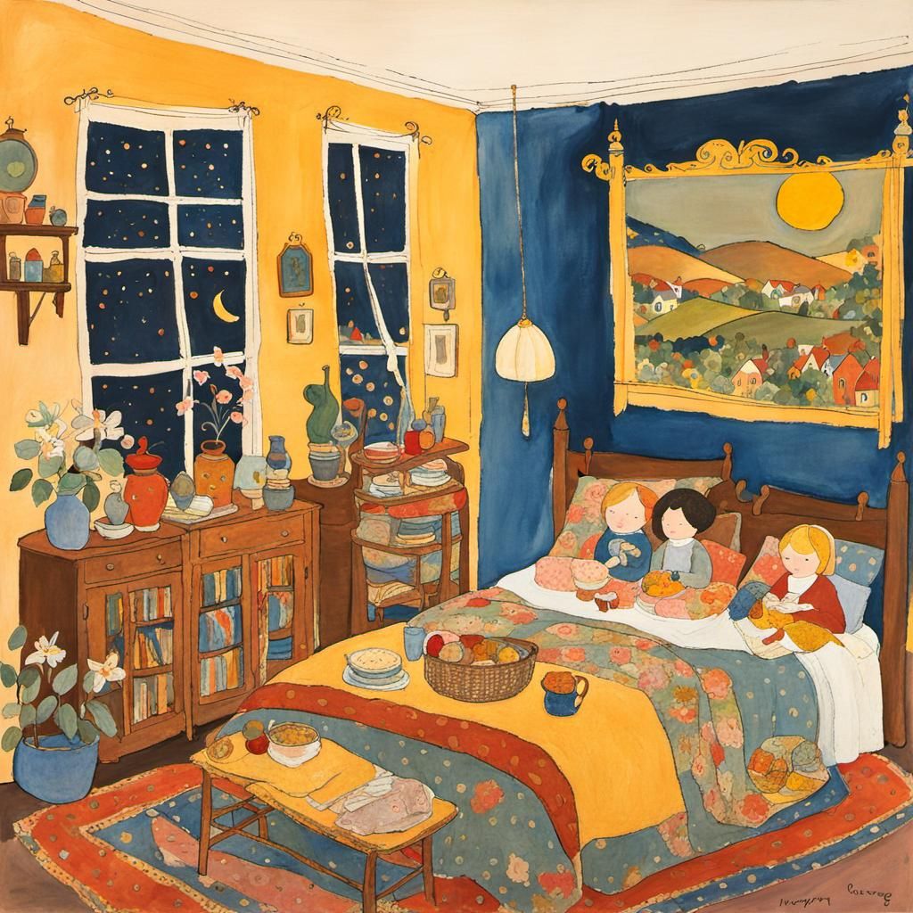 Idyllic Domestic Scene in Victorian Illustration Style