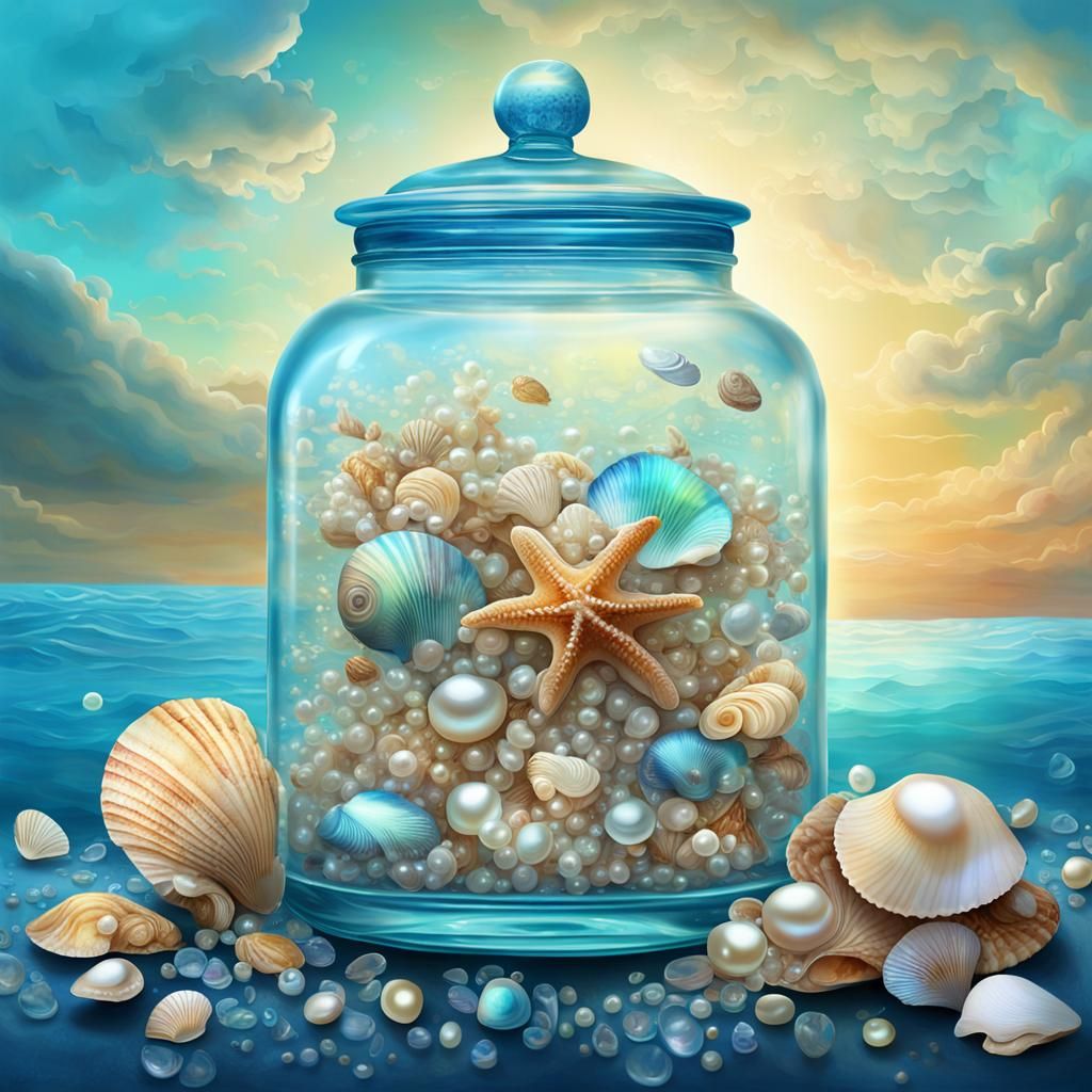 Ethereal Glass Jar of Shimmering Treasures