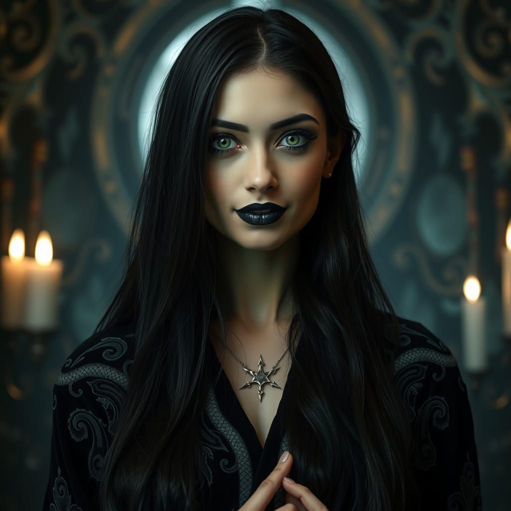 Mysterious Woman in Dark Velvet Robes