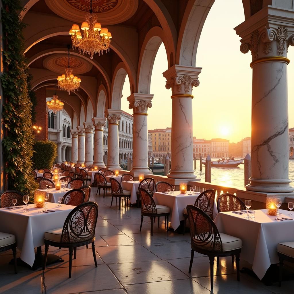 Elegant Sunset in Venice's St. Mark's Square, Upscale Restau...