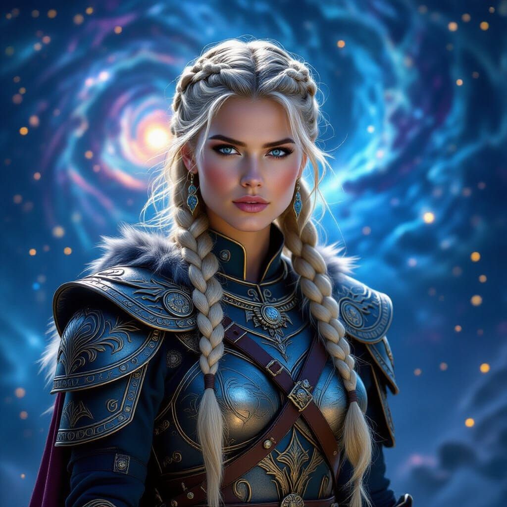 Norse Viking Goddess in Cosmic Realm as Hyperrealistic Portr...