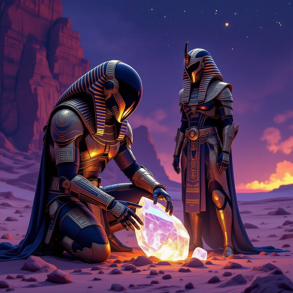 Ancient Egyptian Retro-Futuristic Warrior Finds Crystal on A...