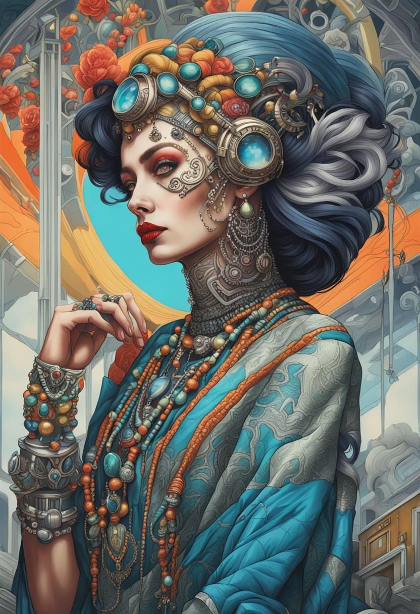 Hyper realistic portrait of a beautiful woman wearing intric...