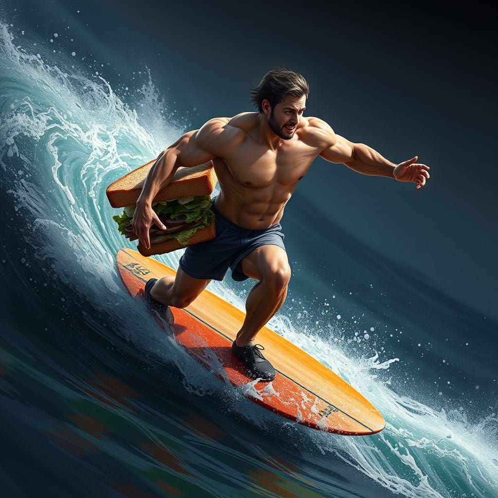 Fantastical Surfing Sandwich in Vibrant Colors