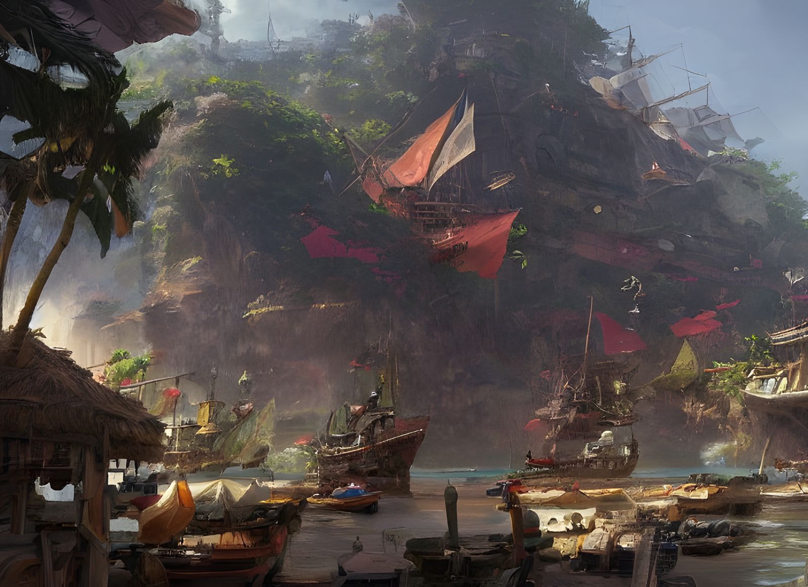 Pirate Port Scene in a Tropical Paradise
