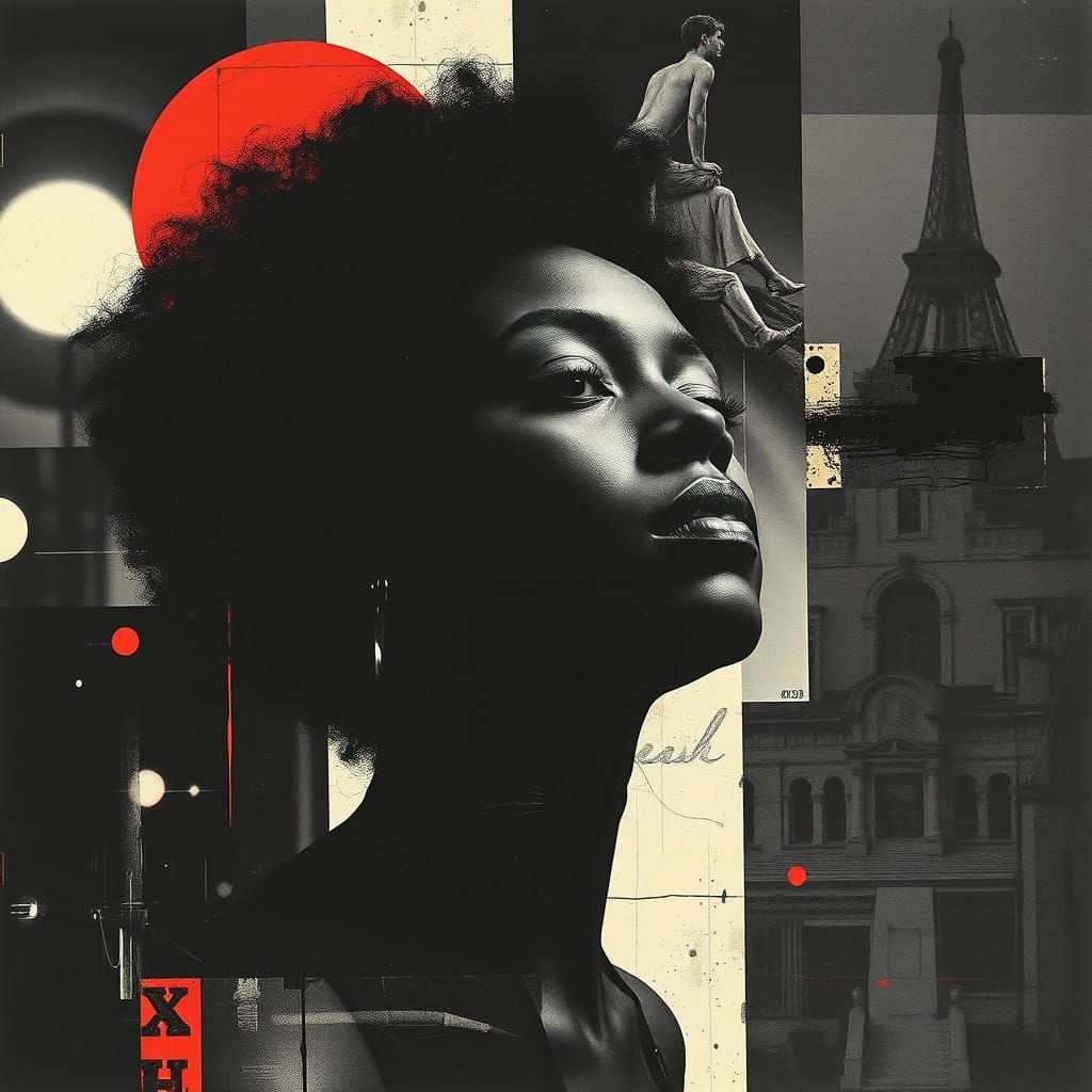 Darkwave Woman in Afro Noir Collage