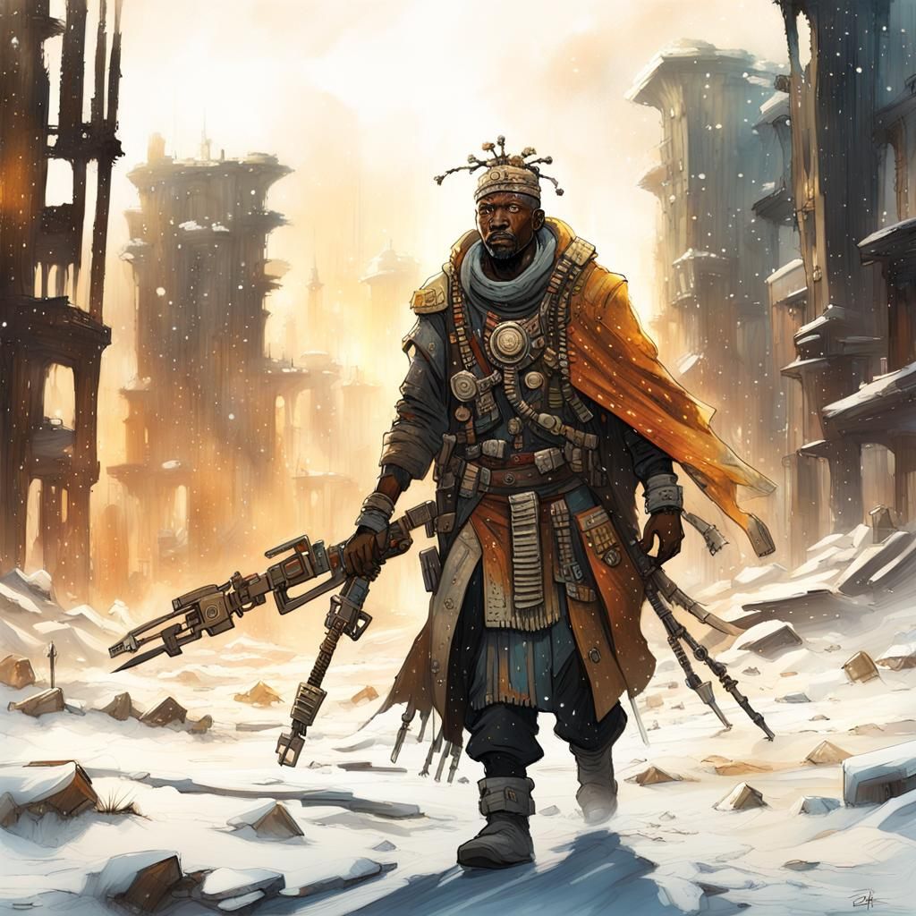 Post-apocalyptic city in snow