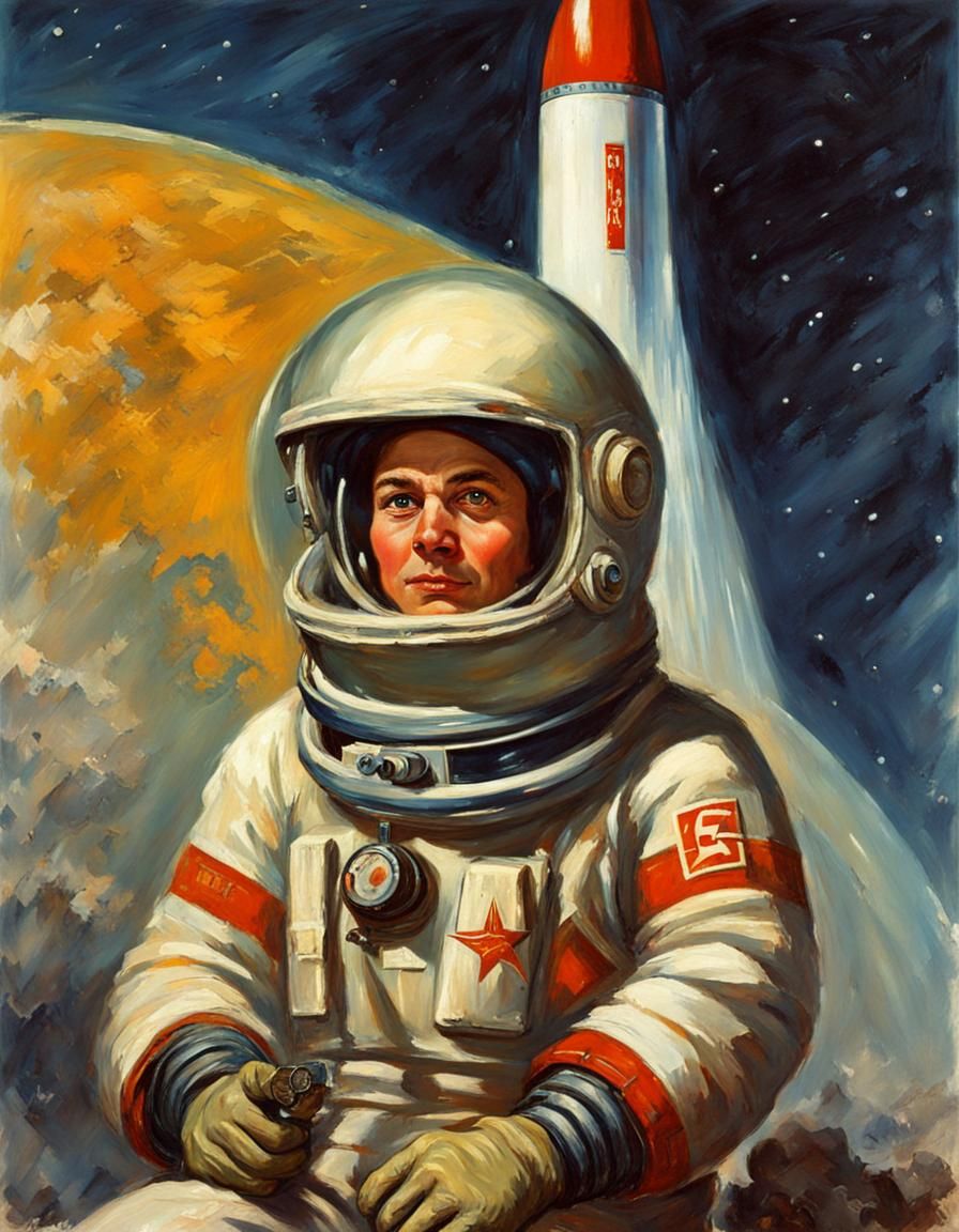 Retro-Futuristic Rocketeer Mouse soars in Oil Paint